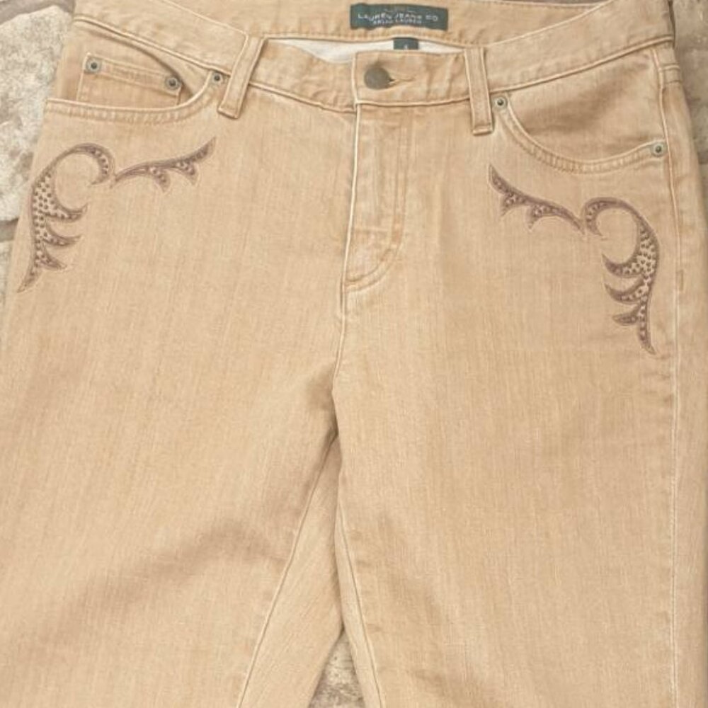 Ralph Lauren Tan Women Boot Cut Jeans Classic Fashion Western Style Size 4